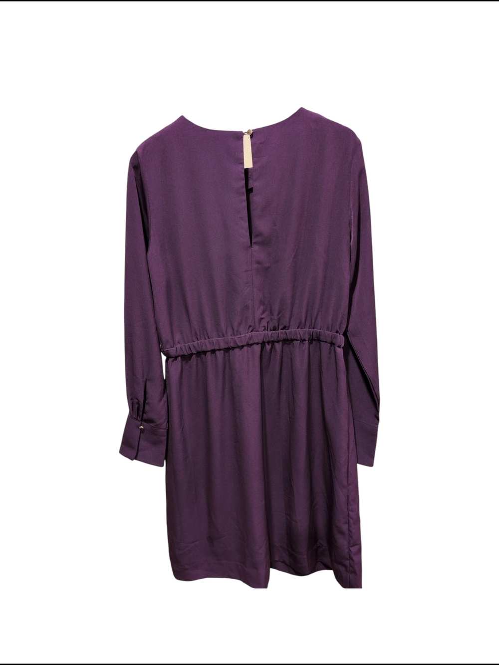 H&M Long-Sleeve Pleated Waist Dress in Plum - Size M